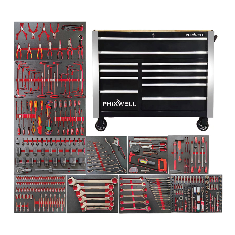 719520PHIXWELL Werkzeugschrank mit 11 Schubladen und 377-teiligem Werkzeugsatz