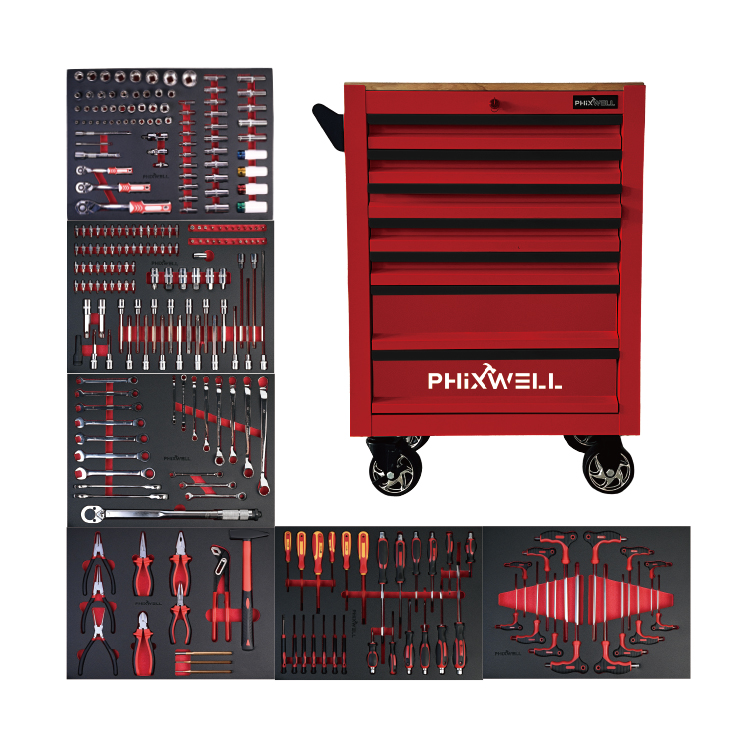 719506 PHIXWELL Aufbewahrungsschrank mit 7 Schubladen und Holzarbeitsplatte