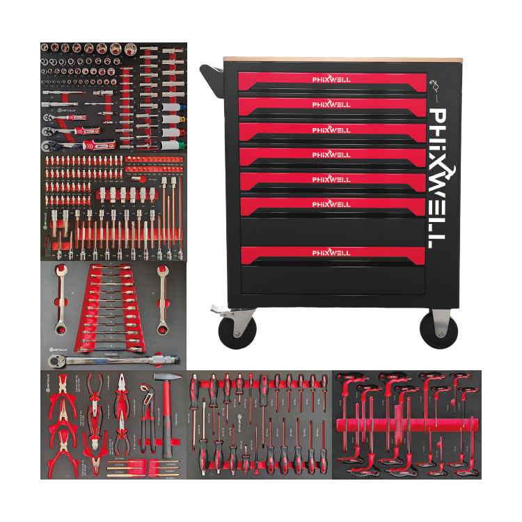 719507 PHIXWELL Werkzeugschrank mit 7 Schubladen und Arbeitsplatte